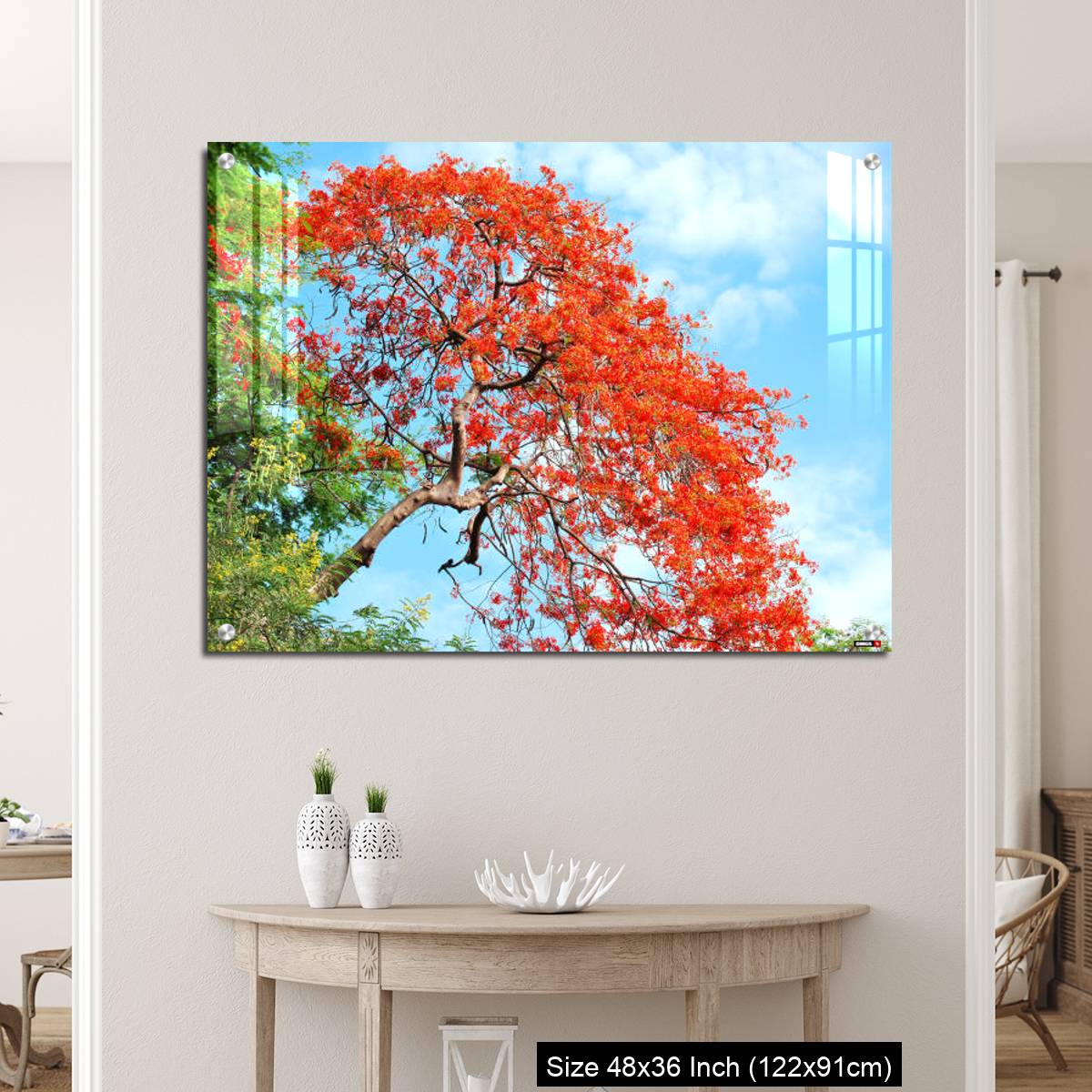 OMGs Acrylic Wall Decor – Gul Mohar tree in full bloom against a bright blue tropical sky in Mumbai, India. - Image 5
