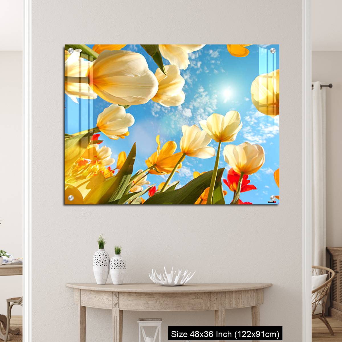 OMGs Acrylic Wall Decor – Summertime: sunny sky with colorful tulips flowers, looking up - Image 5