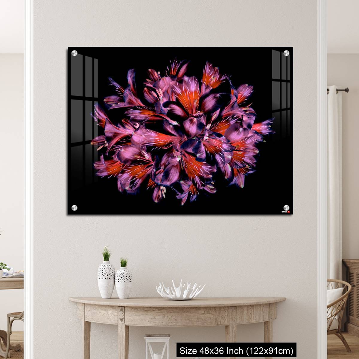 OMGs Acrylic Wall Decor – Vibrant coloured floral abstract design using Peruvian lilies with black background - Image 5