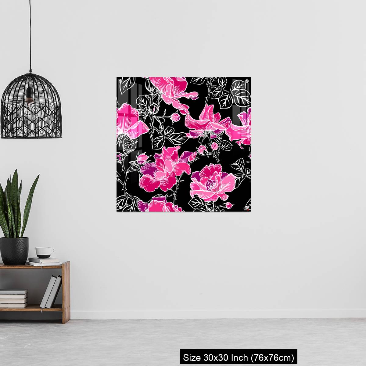 OMGs Acrylic Wall Decor – Seamless pattern with blossom red large roses petals buds and leaves. - Image 6