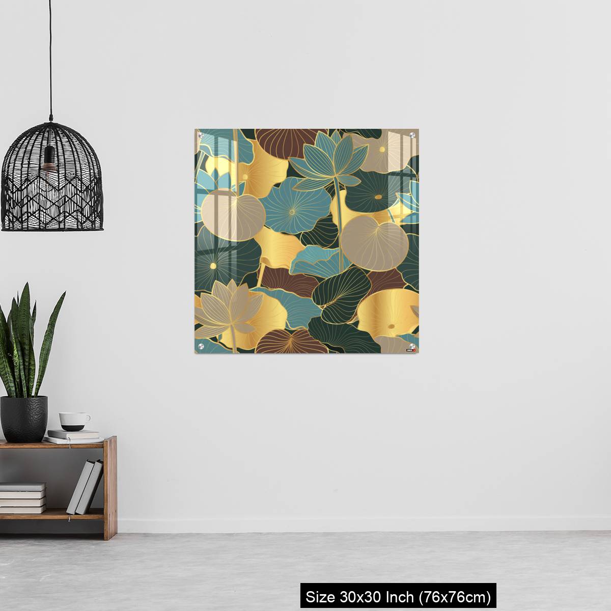 OMGs Acrylic Wall Decor – Seamless vector pattern with golden lotus leaves and flowers. - Image 6
