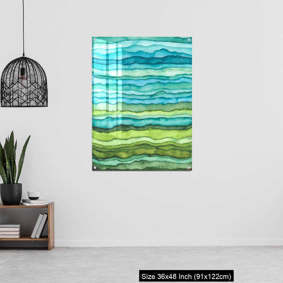 OMGs Acrylic Wall Decor – Blue and Green Waves. Hand Drawn Watercolor Background - Image 6