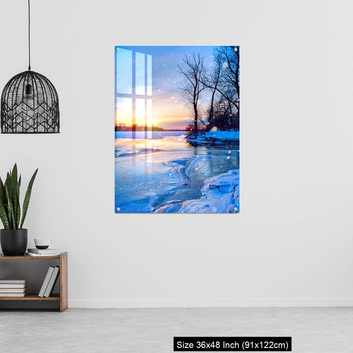 OMGs Acrylic Wall Decor – winter landscape panorama; sunset on the frozen river - Image 6