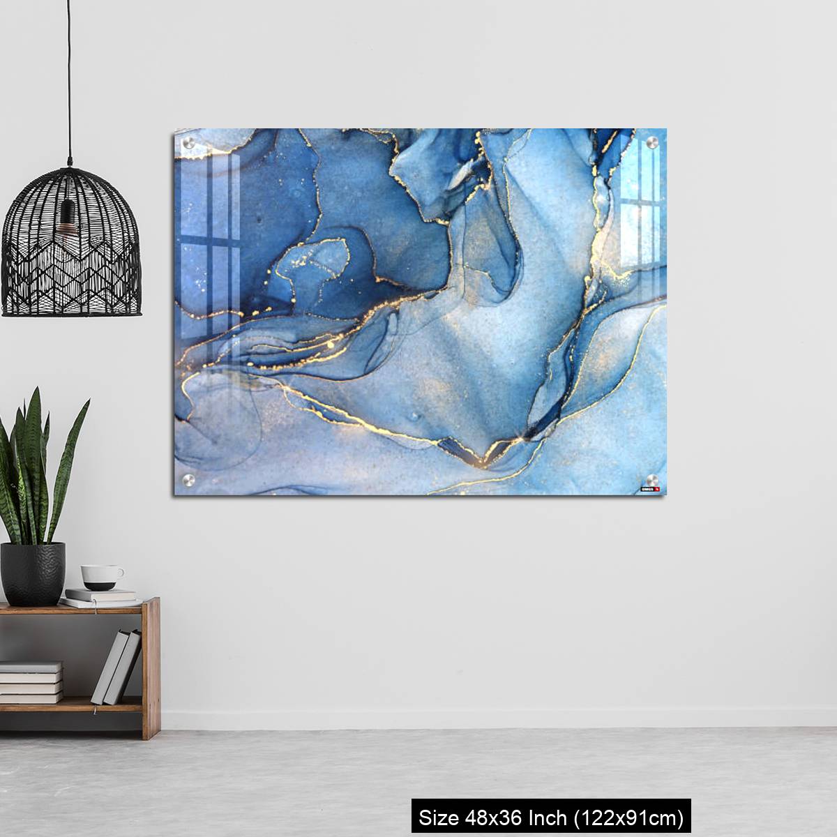 OMGs Acrylic Wall Decor – Abstract blue liquid watercolor background with golden stains - Image 6