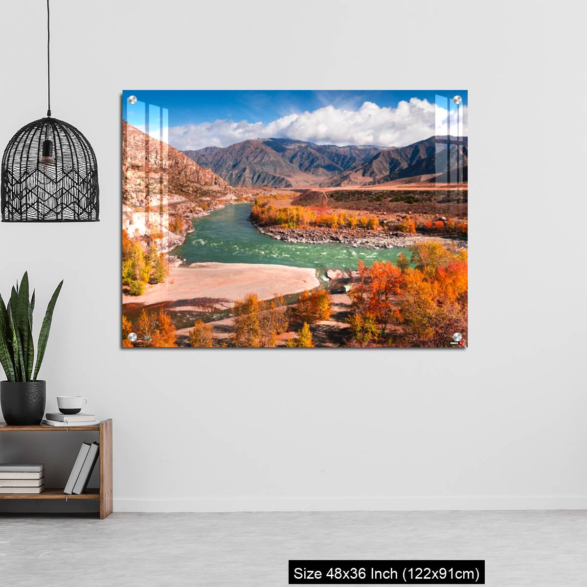 OMGs Acrylic Wall Decor – Autumn landscape of Katun river and mountains with yellow trees in Altai, Siberia, Russia. - Image 6