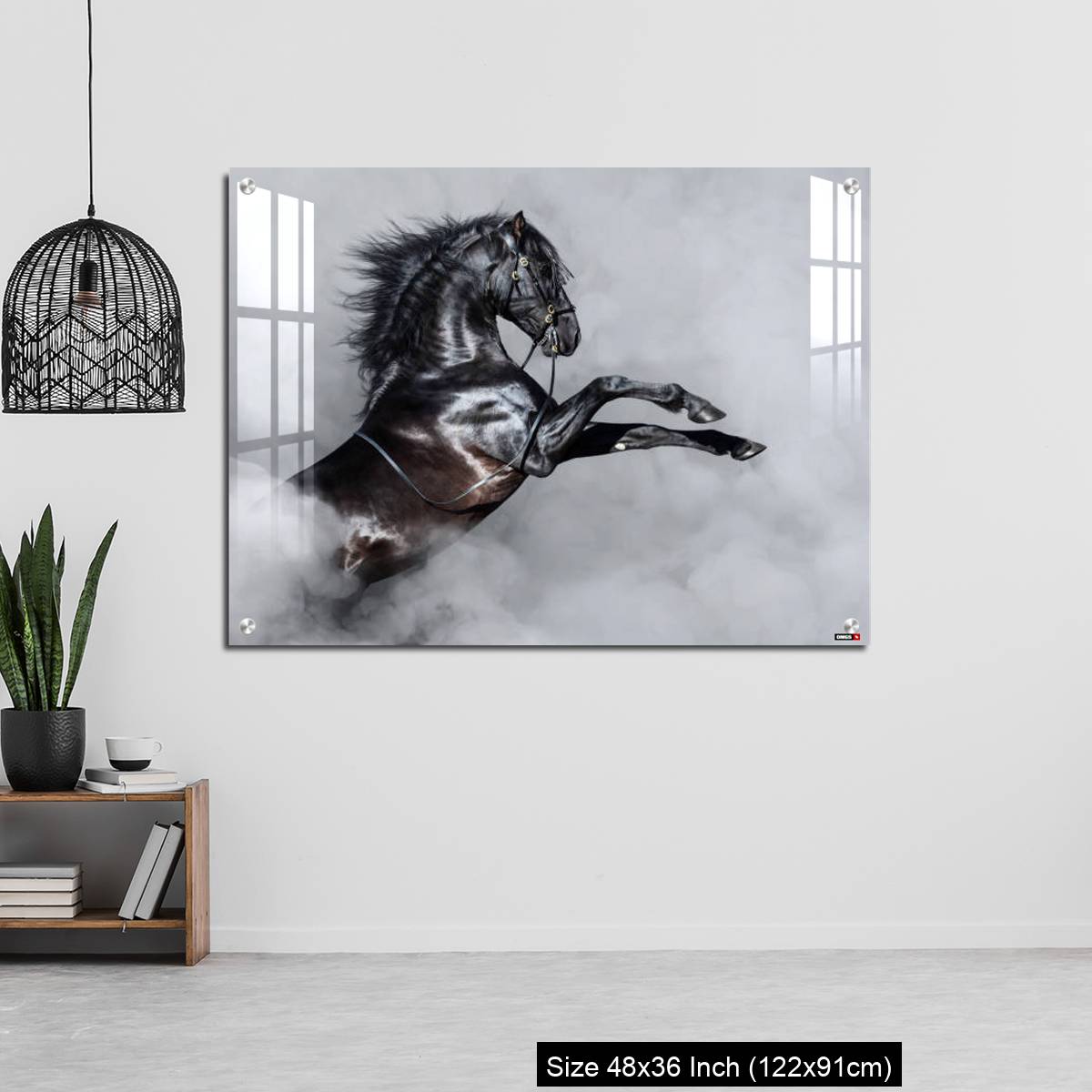 OMGs Acrylic Wall Decor – Black Andalusian horse rearing in smoke. - Image 6