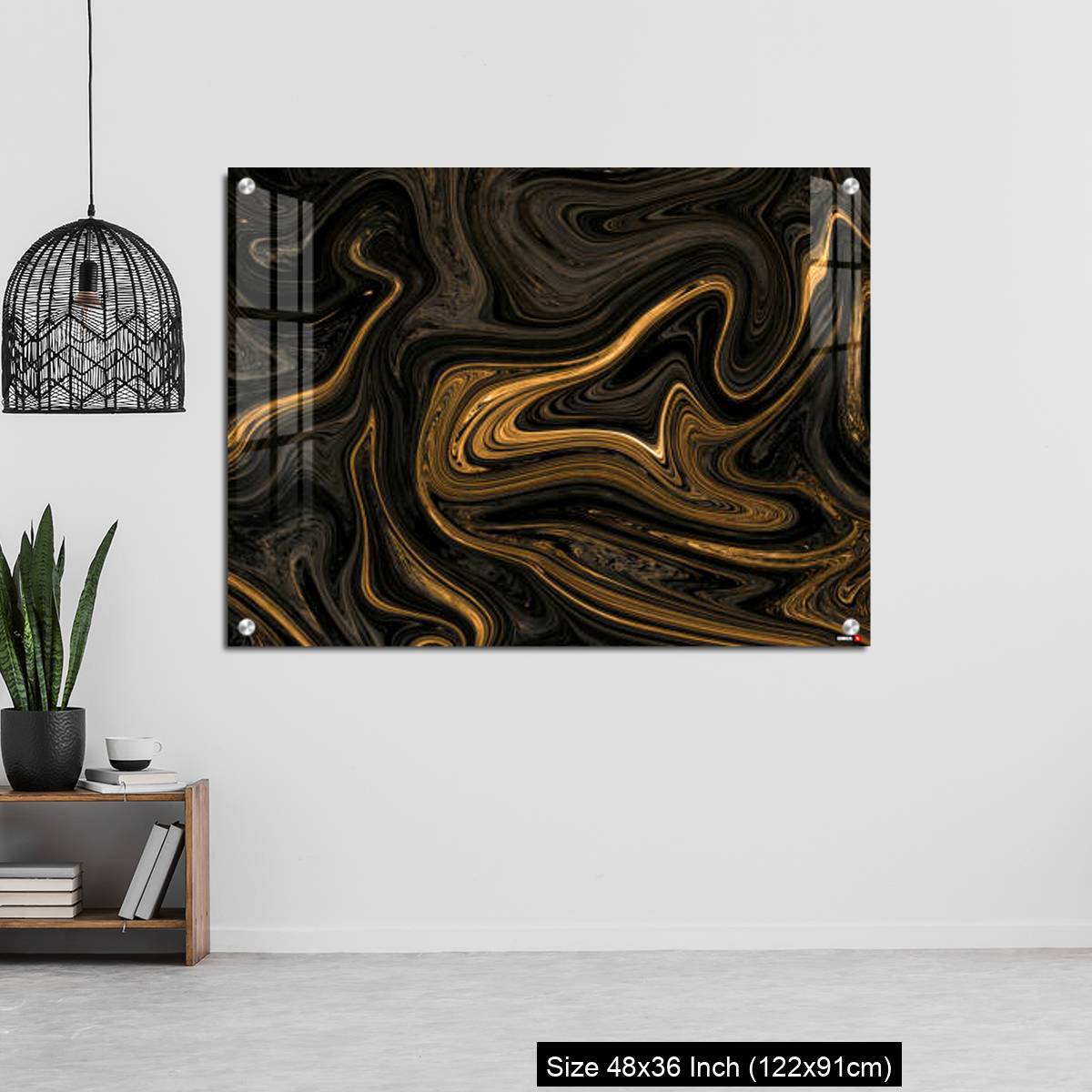 OMGs Acrylic Wall Decor – Black Golden Liquied Pattern Background With Design For Wall, Floor - Image 6