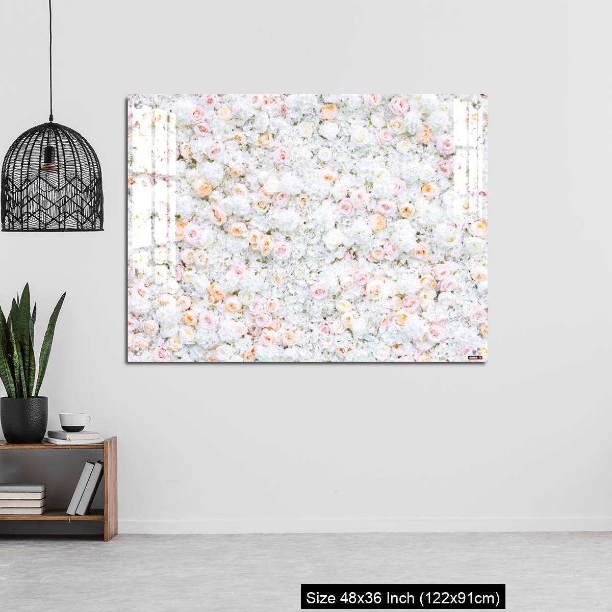 OMGs Acrylic Wall Decor – Flowers wall background with white and light orange roses. - Image 6