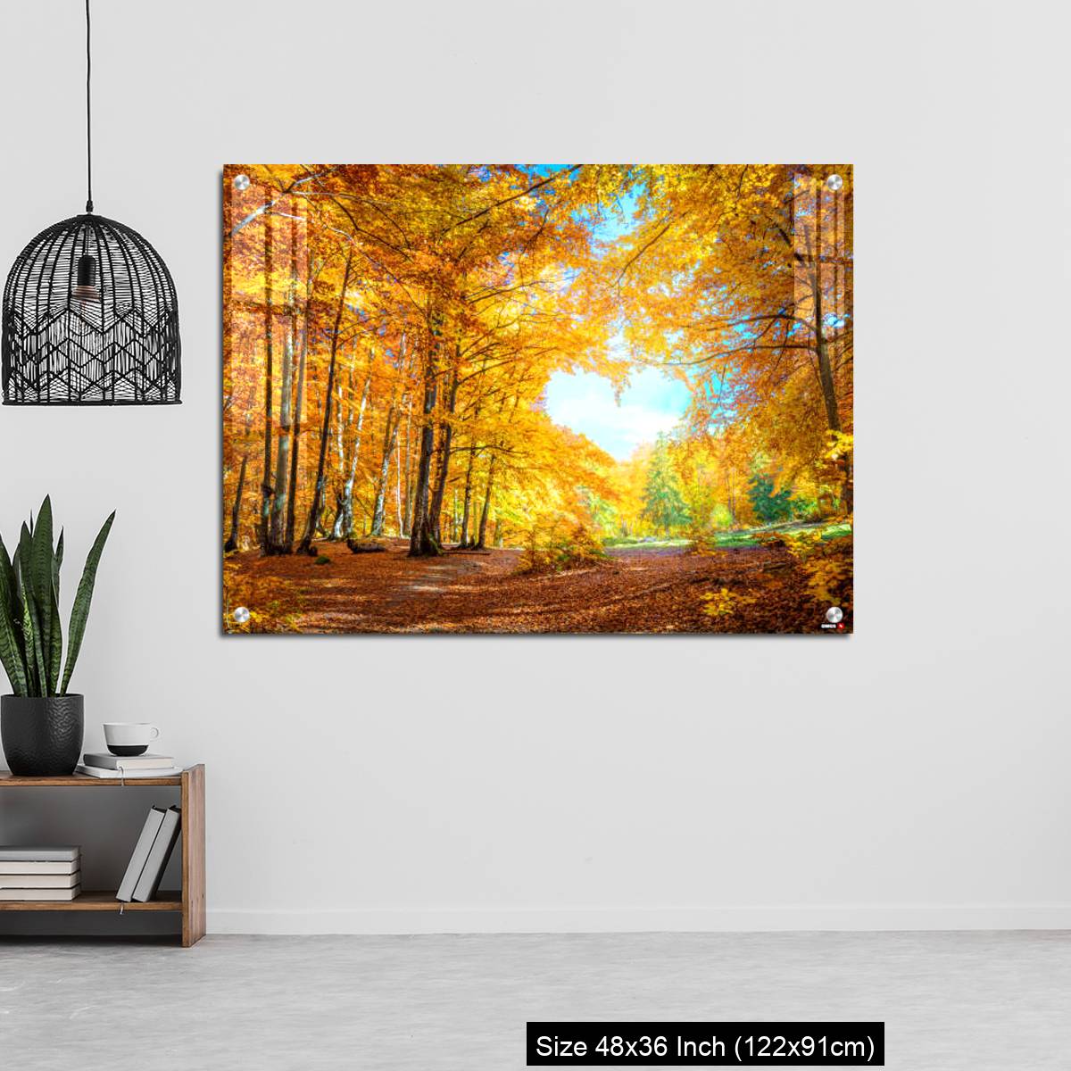 OMGs Acrylic Wall Decor – Heart of autumn - yellow orange trees in forest with heart shape, sunny weather, good day - Image 6