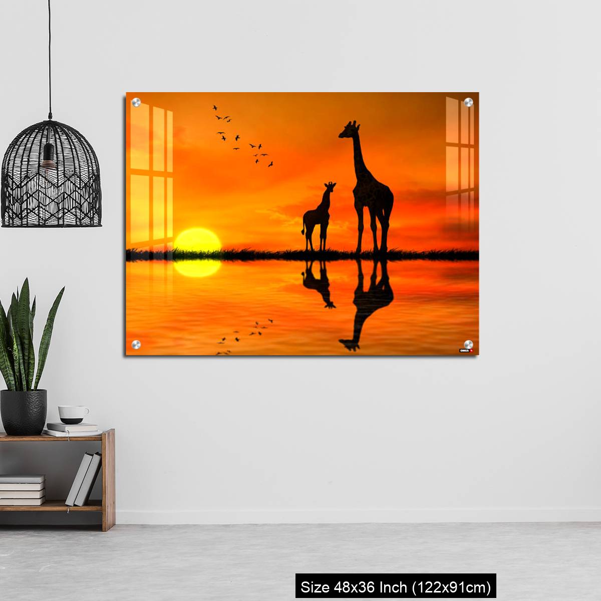 OMGs Acrylic Wall Decor – Silhouettes of two giraffes with reflection in lake water against African sunset - Image 6