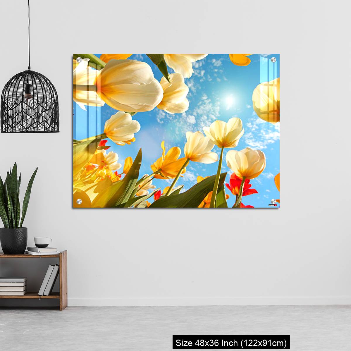 OMGs Acrylic Wall Decor – Summertime: sunny sky with colorful tulips flowers, looking up - Image 6