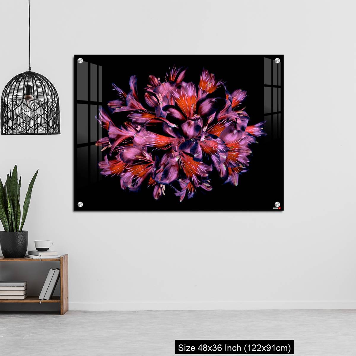OMGs Acrylic Wall Decor – Vibrant coloured floral abstract design using Peruvian lilies with black background - Image 6