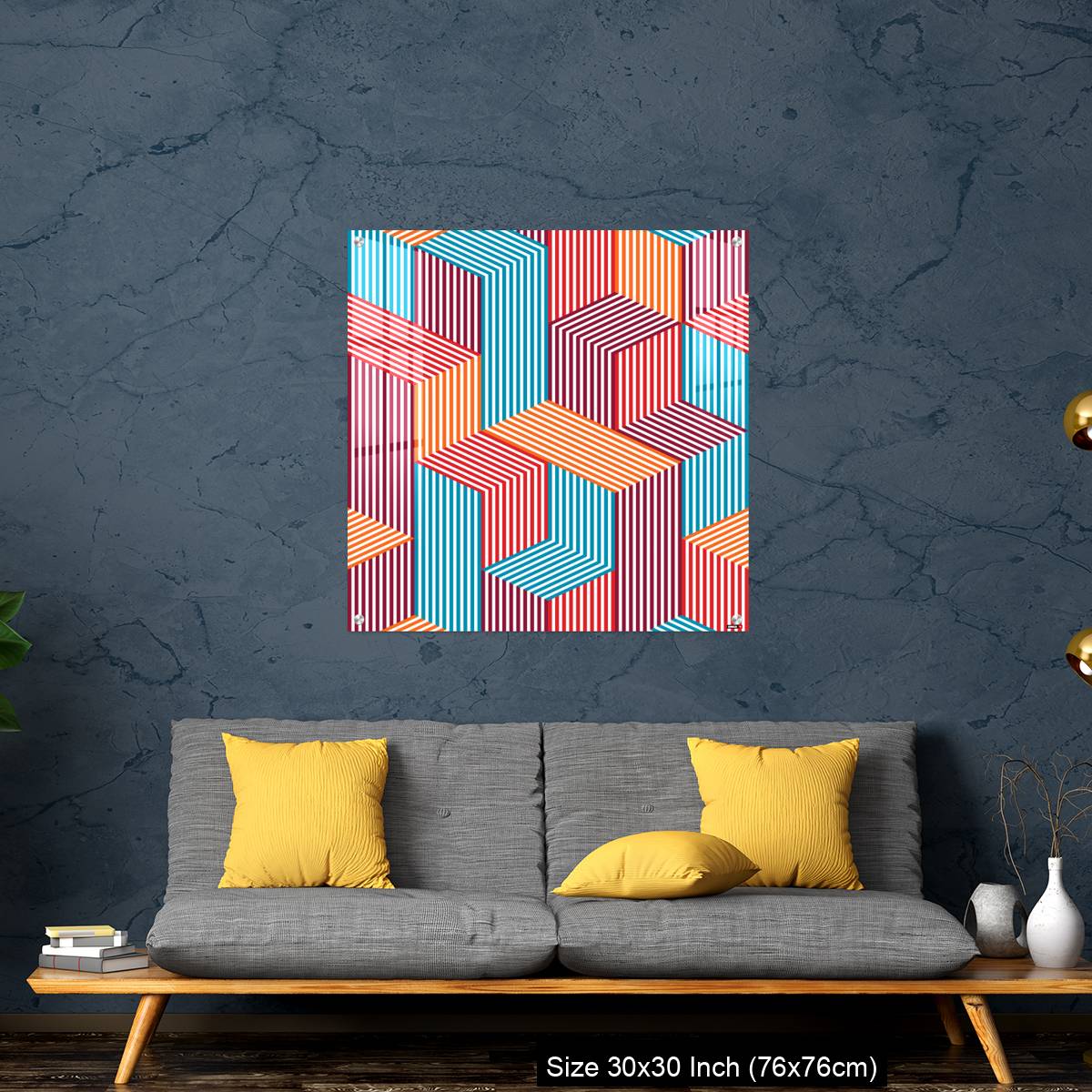 OMGs Acrylic Wall Decor – 3D dimensional lined cubes seamless pattern, geometric endless texture with lines and boxes - Image 7