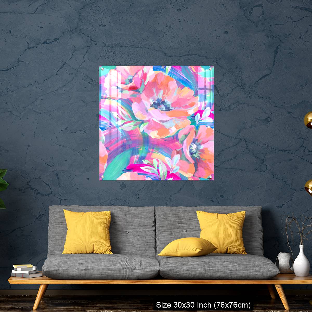 OMGs Acrylic Wall Decor – Acrylic flowers, leaves, paint smears seamless pattern. - Image 7