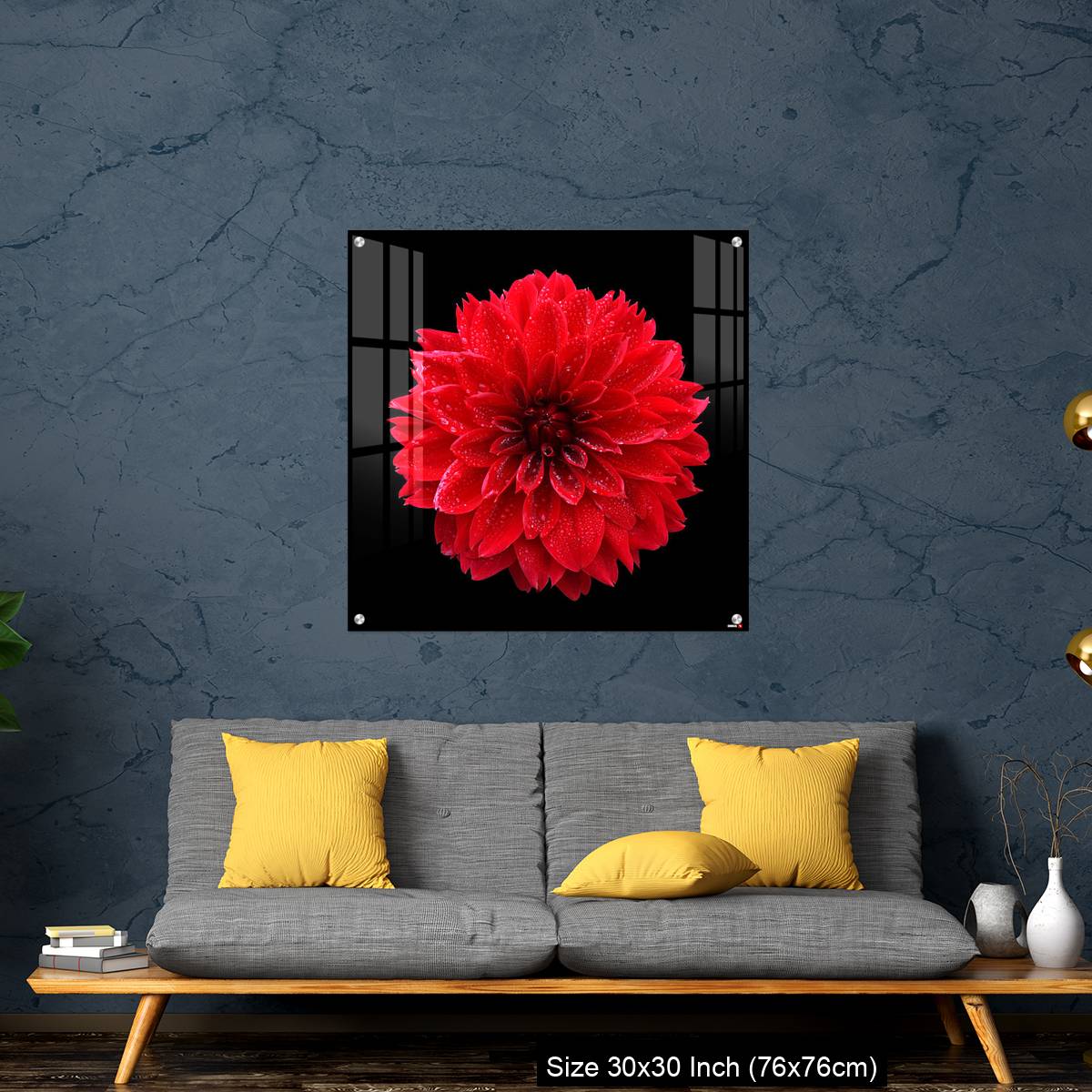 OMGs Acrylic Wall Decor – Red dahlia,like a ball of fire,on black background - Image 7