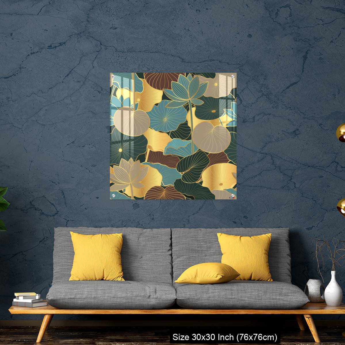 OMGs Acrylic Wall Decor – Seamless vector pattern with golden lotus leaves and flowers. - Image 7