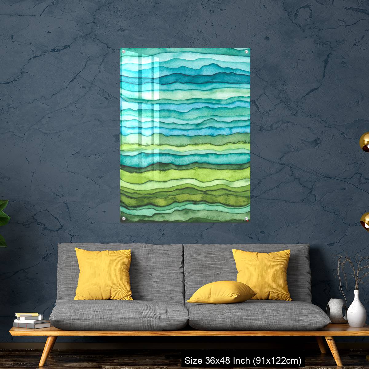 OMGs Acrylic Wall Decor – Blue and Green Waves. Hand Drawn Watercolor Background - Image 7