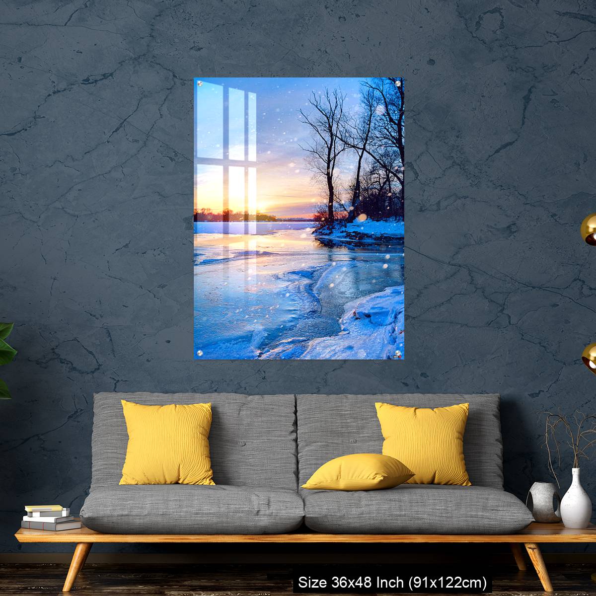 OMGs Acrylic Wall Decor – winter landscape panorama; sunset on the frozen river - Image 7