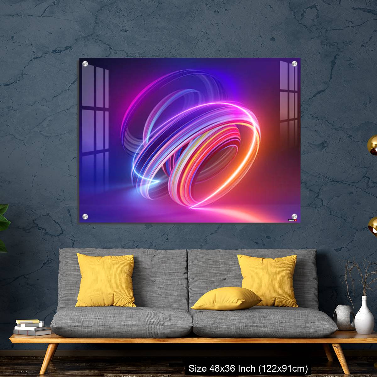 OMGs Acrylic Wall Decor – Colorful background with abstract shape glowing in ultraviolet spectrum, curvy neon lines - Image 7