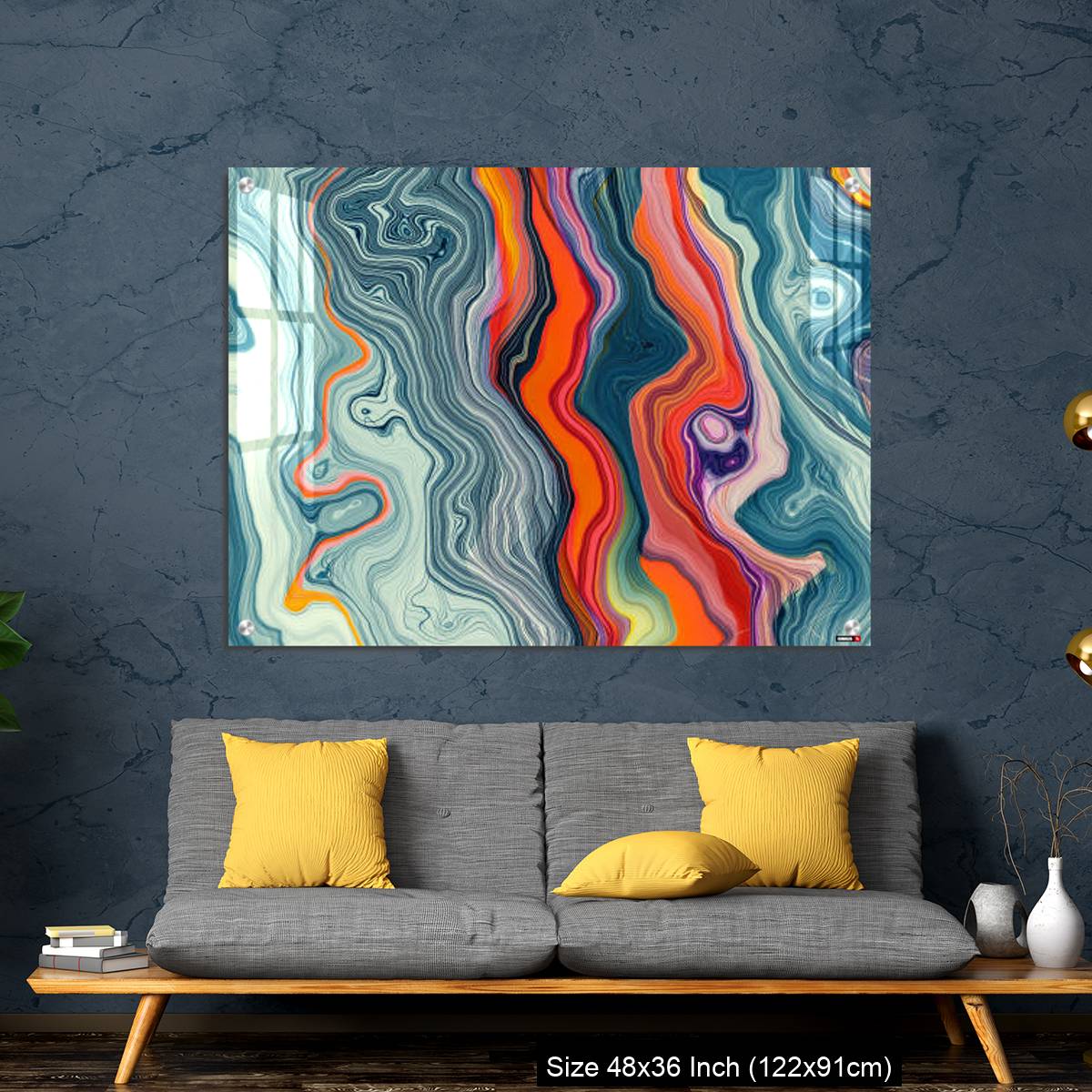 OMGs Acrylic Wall Decor – Abstract Marble Waves Acrylic Background. Gray Orange Marbling Texture. Agate Ripple Pattern. - Image 7