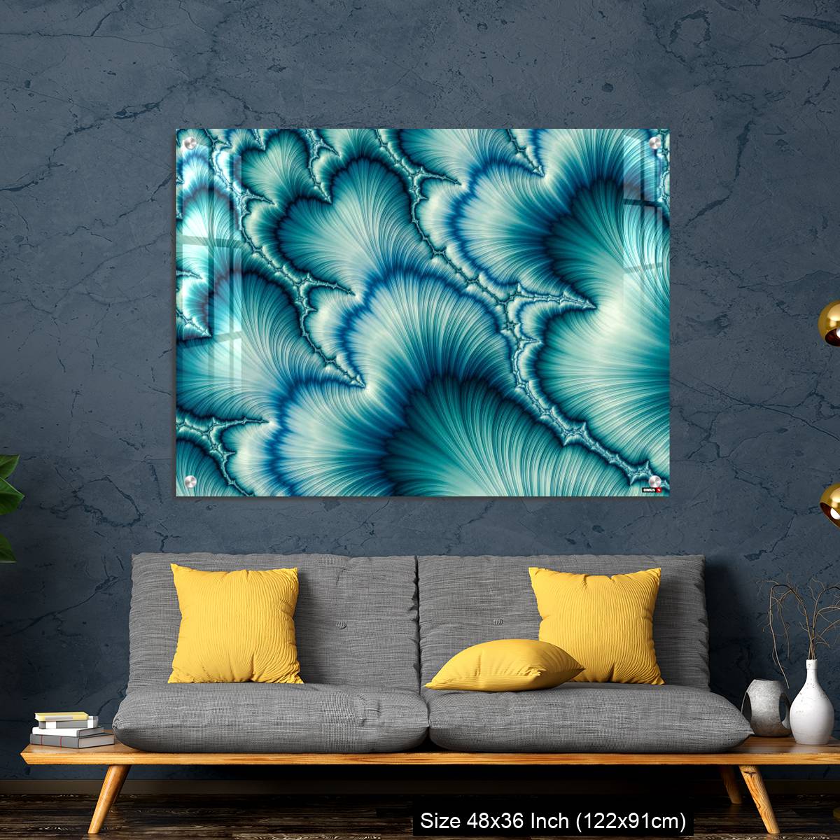 OMGs Acrylic Wall Decor – Aqua and Green psychedelic fractal background like floral petal - Image 7