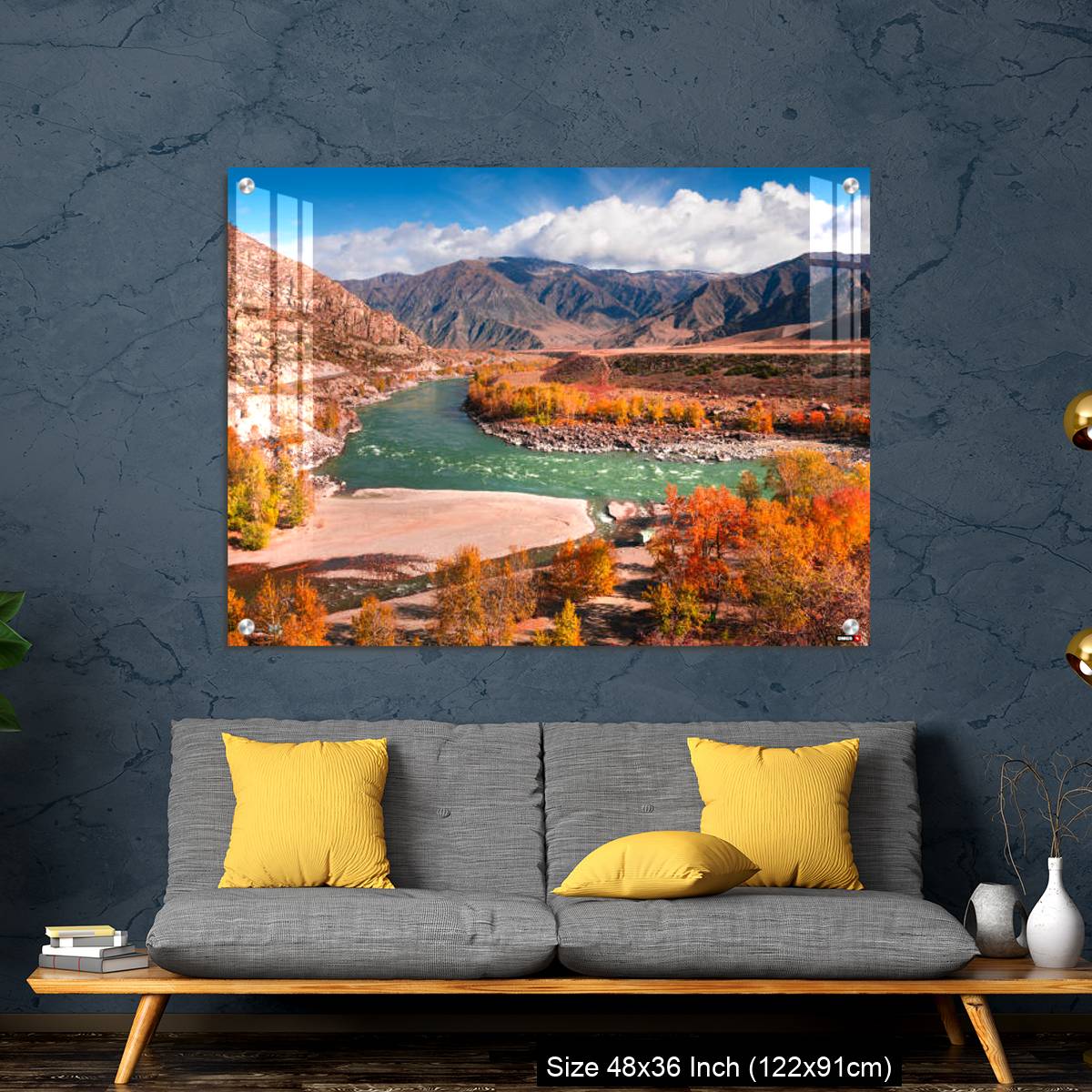 OMGs Acrylic Wall Decor – Autumn landscape of Katun river and mountains with yellow trees in Altai, Siberia, Russia. - Image 7