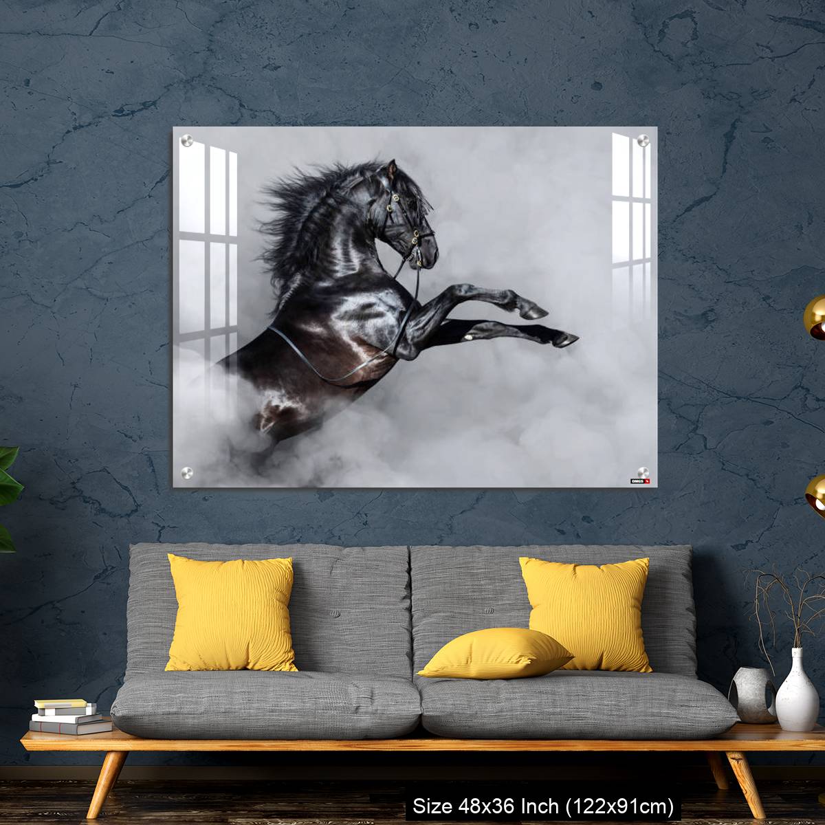 OMGs Acrylic Wall Decor – Black Andalusian horse rearing in smoke. - Image 7