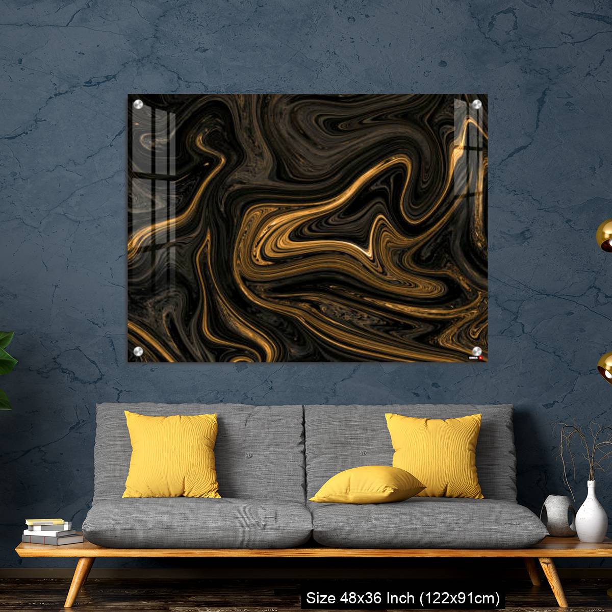 OMGs Acrylic Wall Decor – Black Golden Liquied Pattern Background With Design For Wall, Floor - Image 7