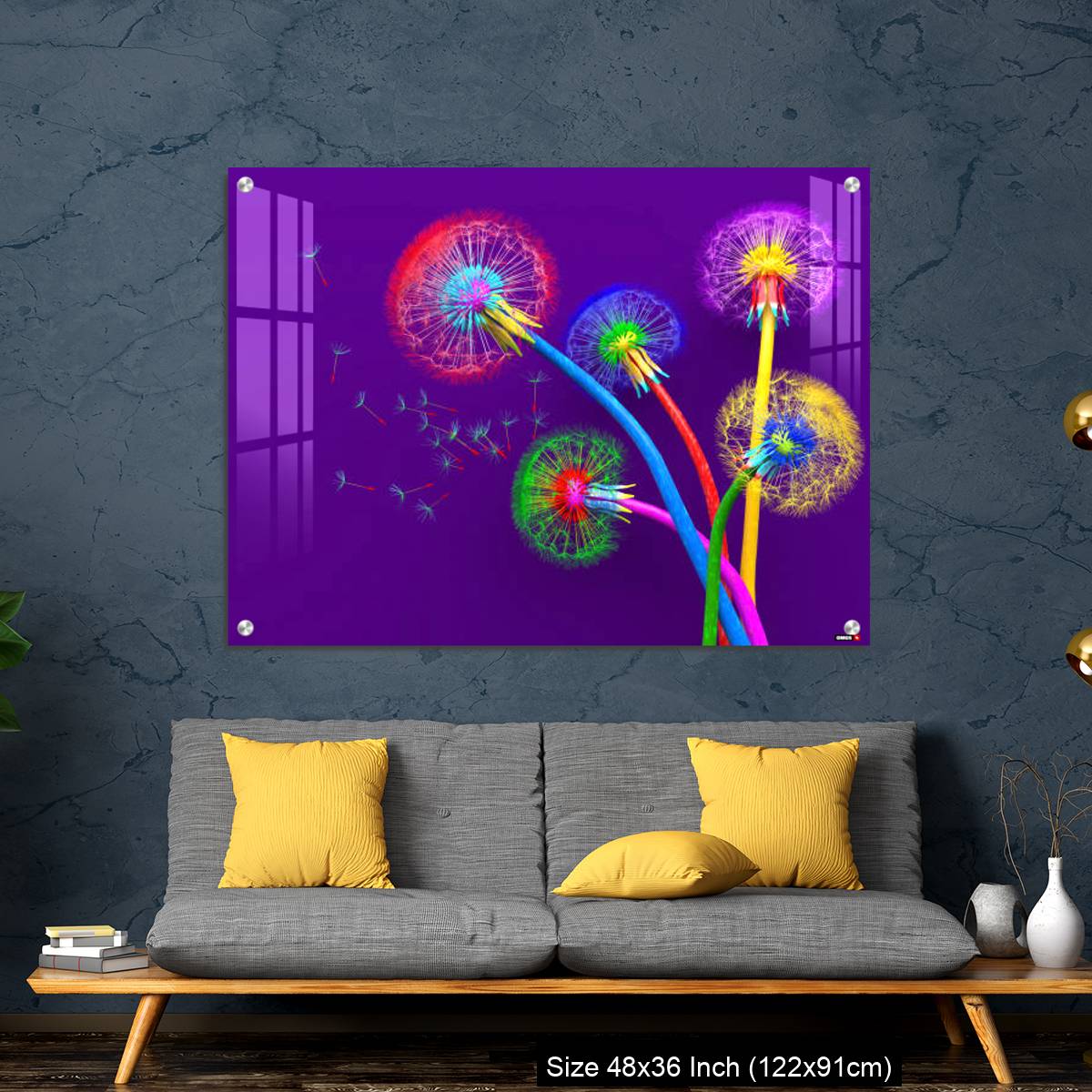 OMGs Acrylic Wall Decor – Bouquet of five flowers of blossoming dandelions of unusual colorful colors - Image 7