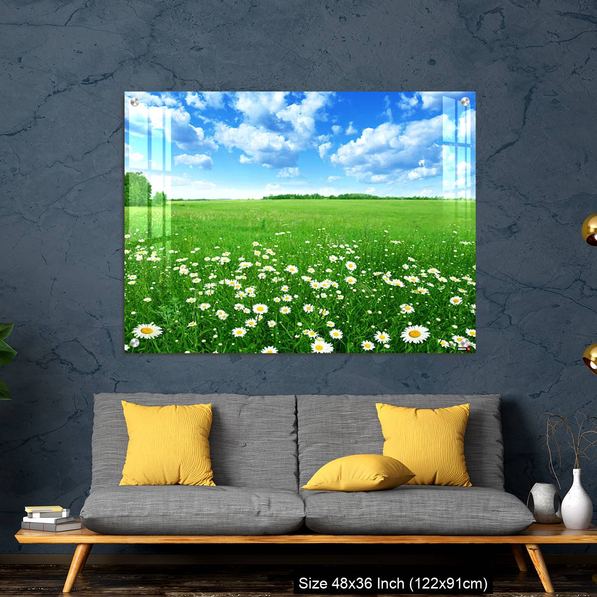 OMGs Acrylic Wall Decor – Field with white daisies under blue sky. - Image 7