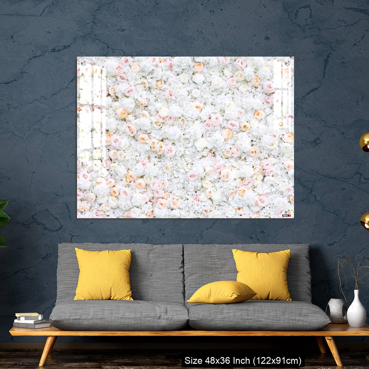 OMGs Acrylic Wall Decor – Flowers wall background with white and light orange roses. - Image 7