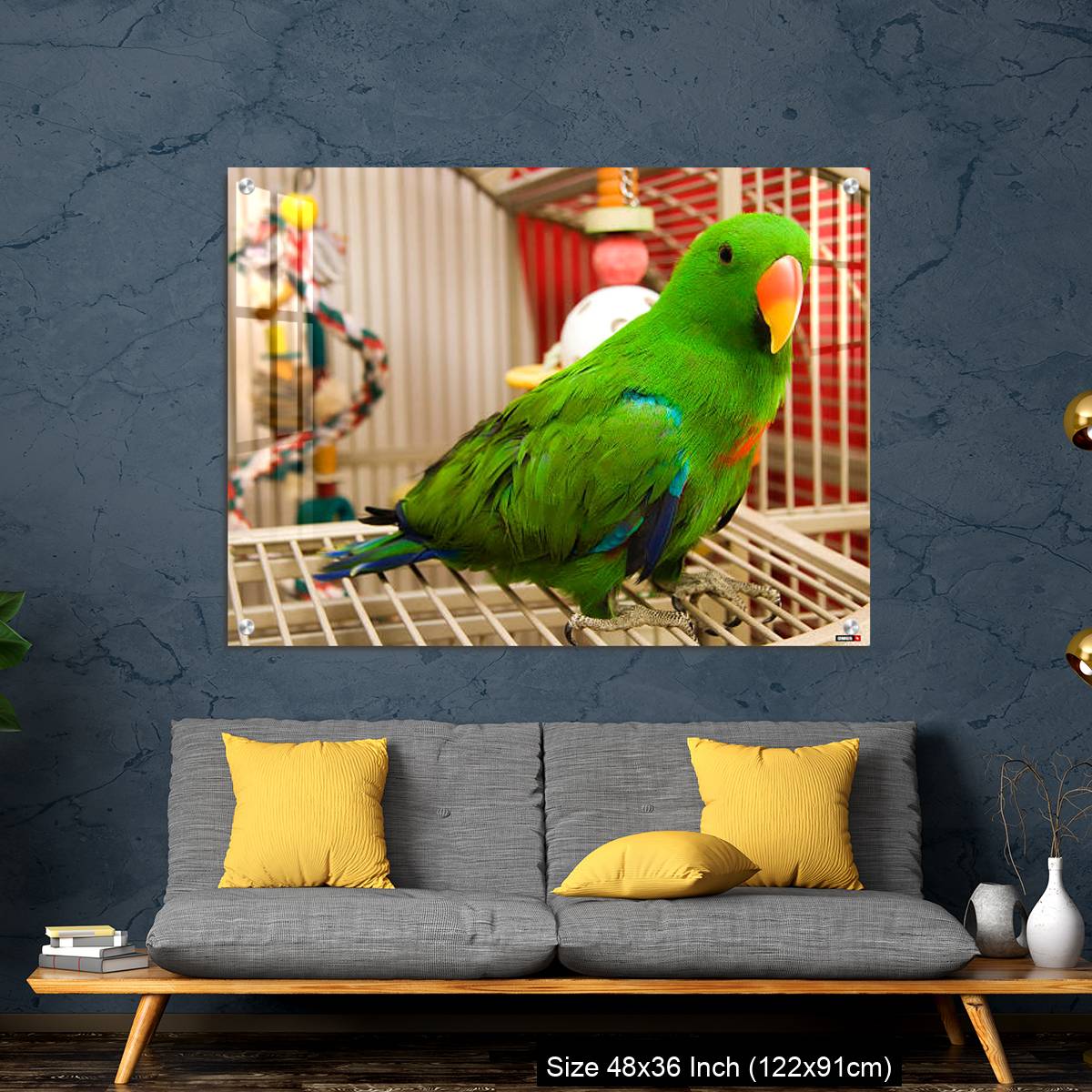 OMGs Acrylic Wall Decor – Green parrot perched on the open door of its cage - Image 7