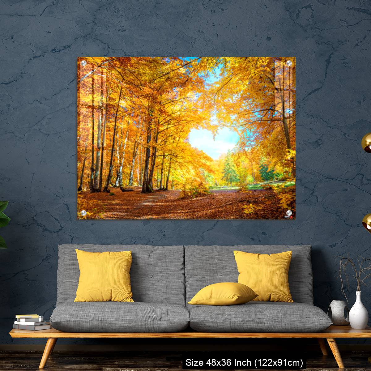 OMGs Acrylic Wall Decor – Heart of autumn - yellow orange trees in forest with heart shape, sunny weather, good day - Image 7