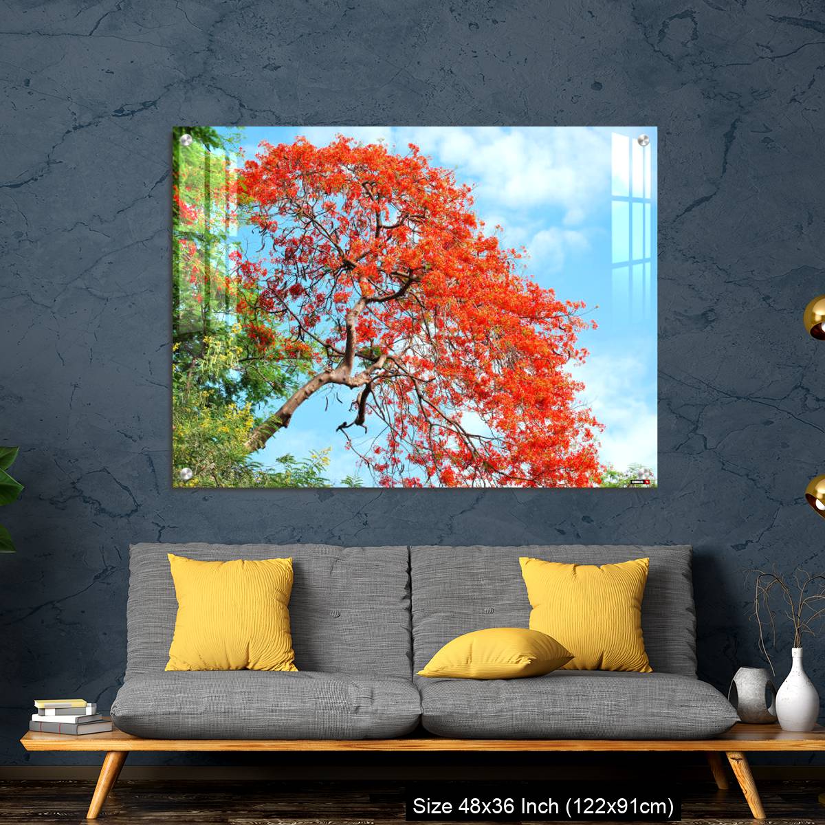 OMGs Acrylic Wall Decor – Gul Mohar tree in full bloom against a bright blue tropical sky in Mumbai, India. - Image 7