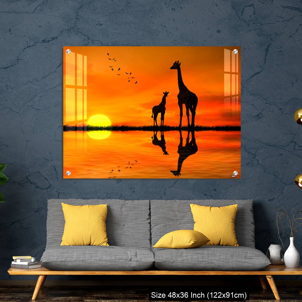 OMGs Acrylic Wall Decor – Silhouettes of two giraffes with reflection in lake water against African sunset - Image 7