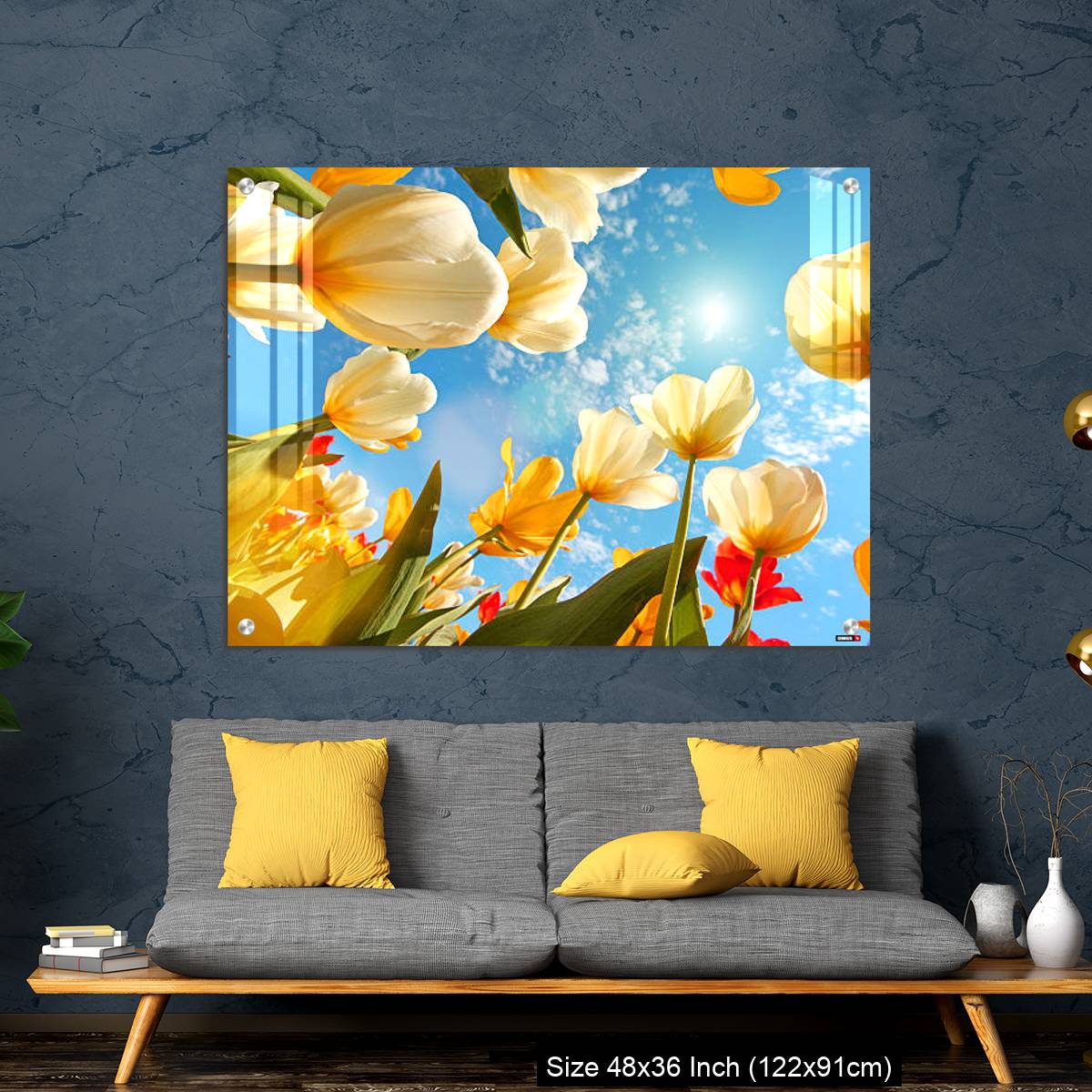 OMGs Acrylic Wall Decor – Summertime: sunny sky with colorful tulips flowers, looking up - Image 7