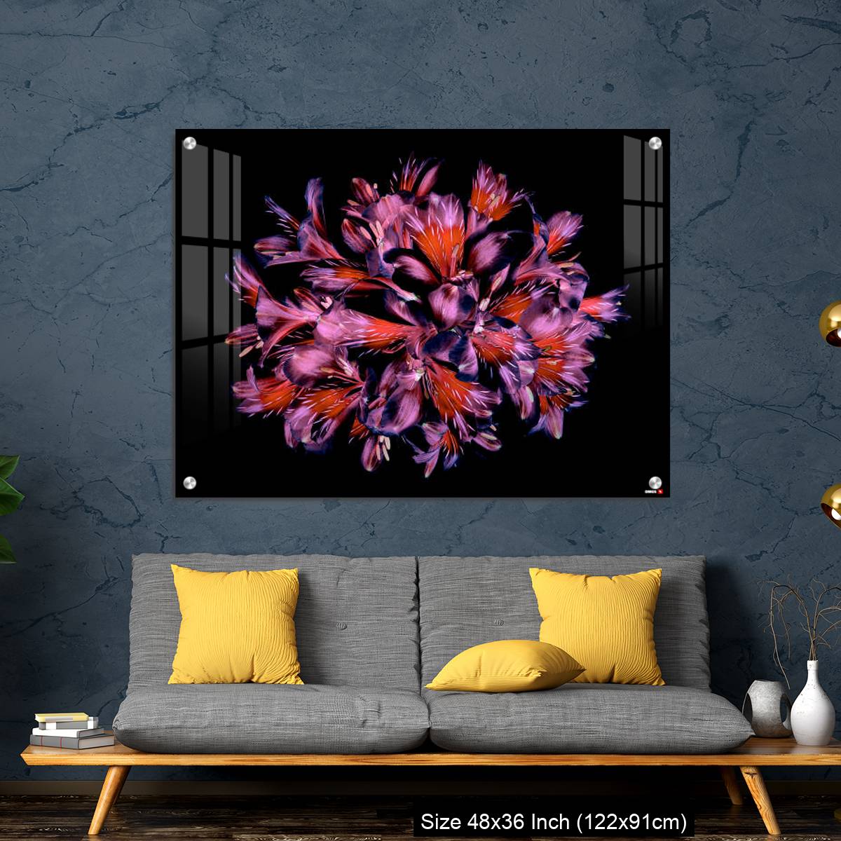 OMGs Acrylic Wall Decor – Vibrant coloured floral abstract design using Peruvian lilies with black background - Image 7