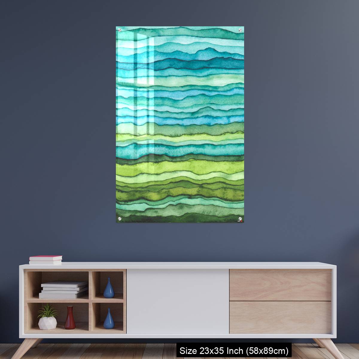 OMGs Acrylic Wall Decor – Blue and Green Waves. Hand Drawn Watercolor Background - Image 8