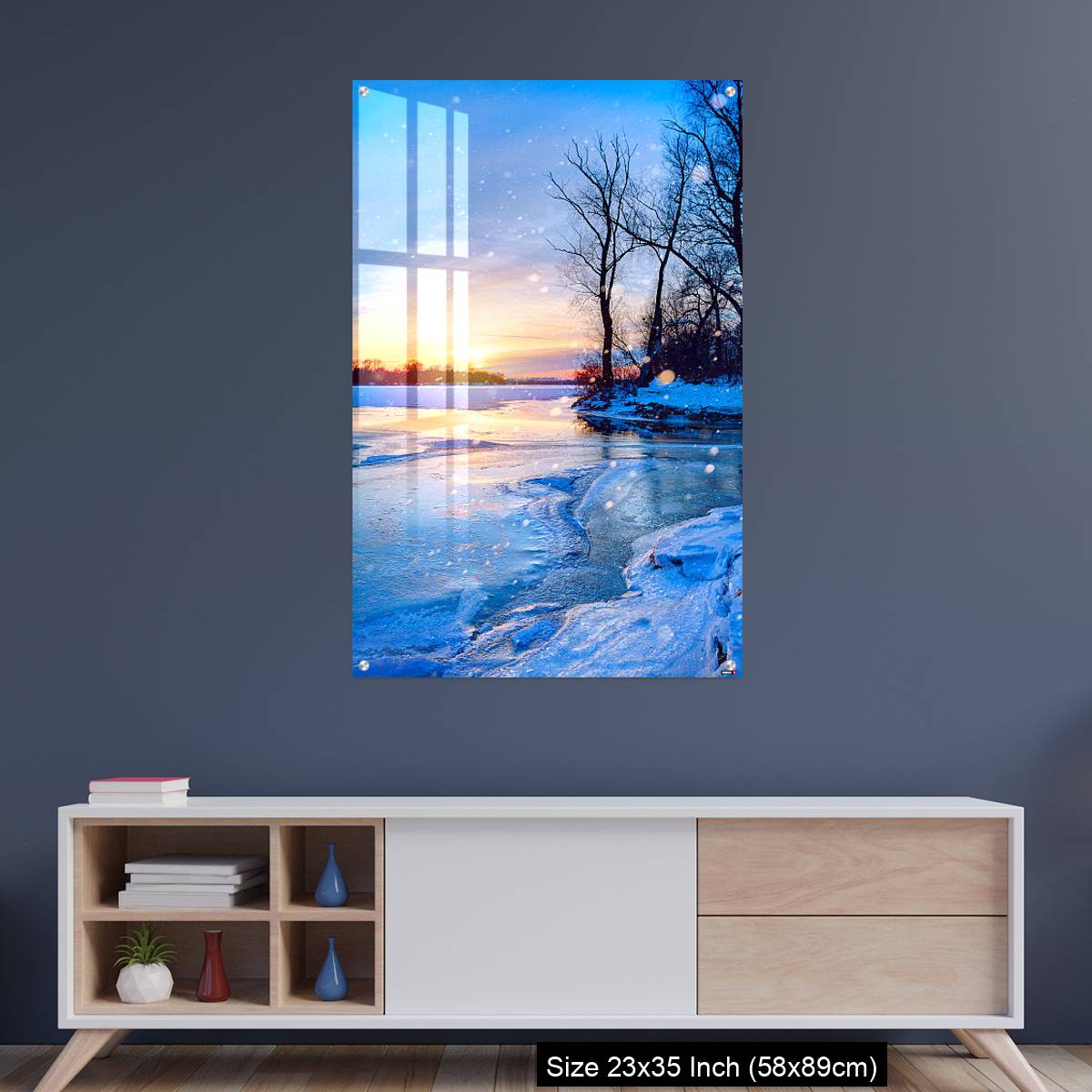 OMGs Acrylic Wall Decor – winter landscape panorama; sunset on the frozen river - Image 8