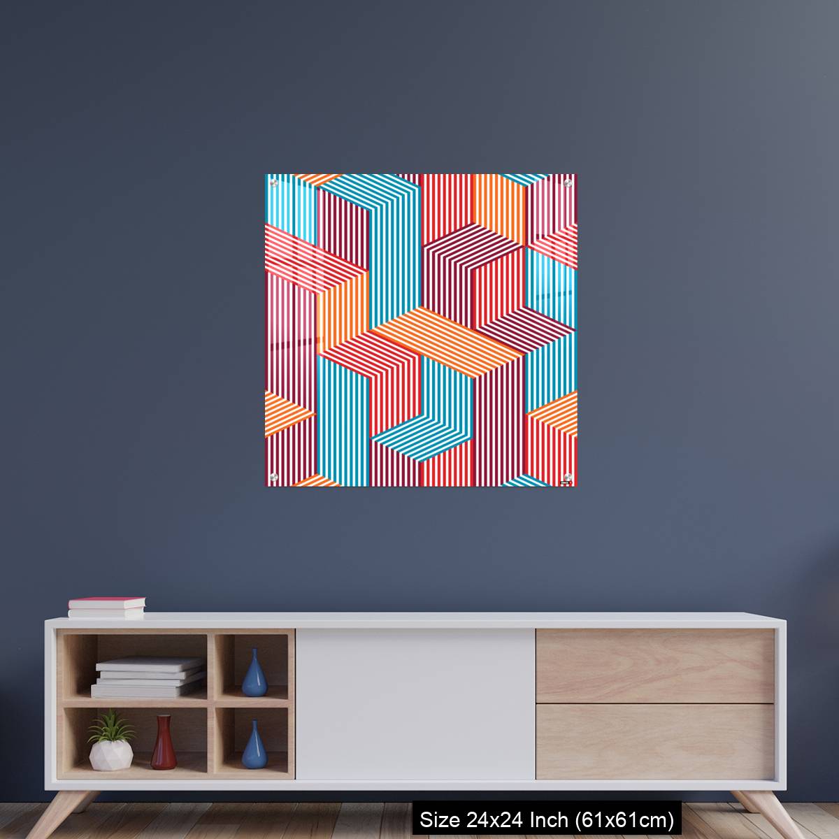 OMGs Acrylic Wall Decor – 3D dimensional lined cubes seamless pattern, geometric endless texture with lines and boxes - Image 8