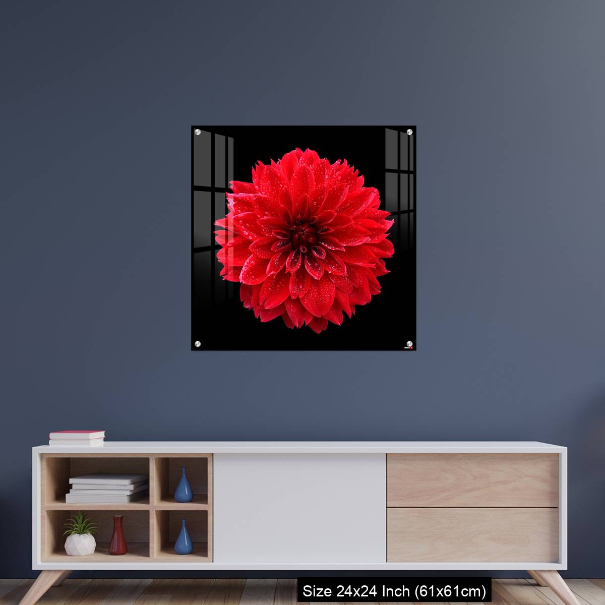 OMGs Acrylic Wall Decor – Red dahlia,like a ball of fire,on black background - Image 8