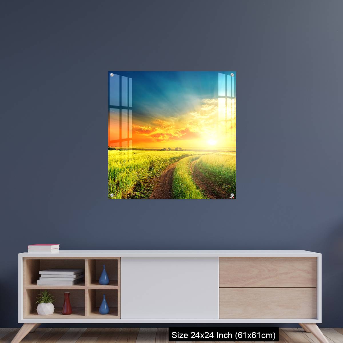 OMGs Acrylic Wall Decor – good sunset and road in green fields - Image 8