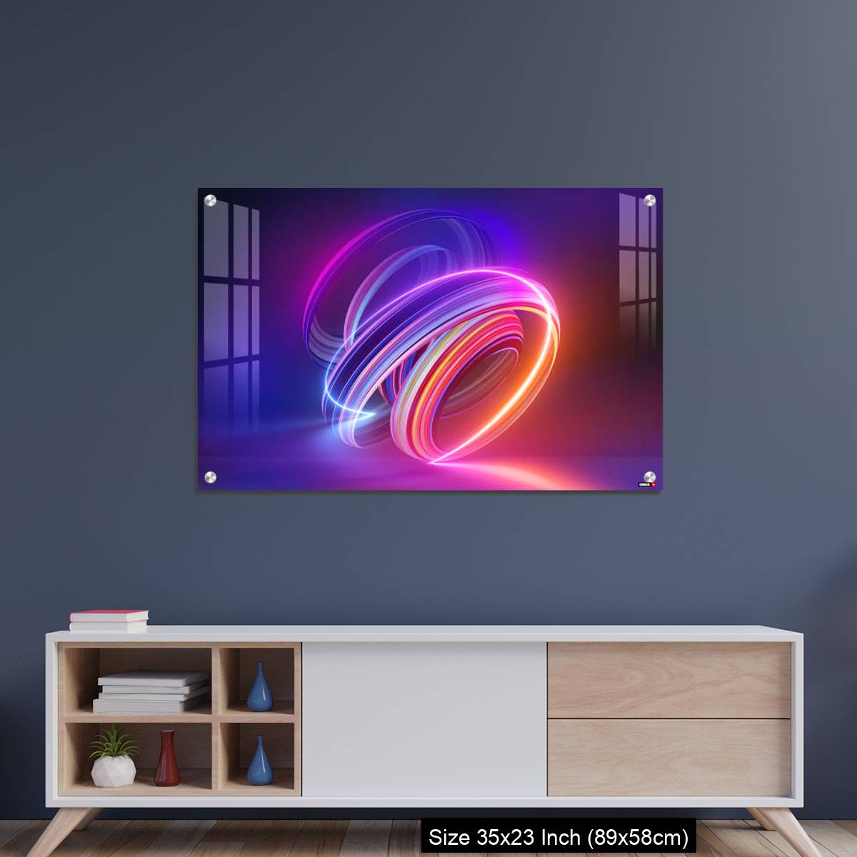 OMGs Acrylic Wall Decor – Colorful background with abstract shape glowing in ultraviolet spectrum, curvy neon lines - Image 8