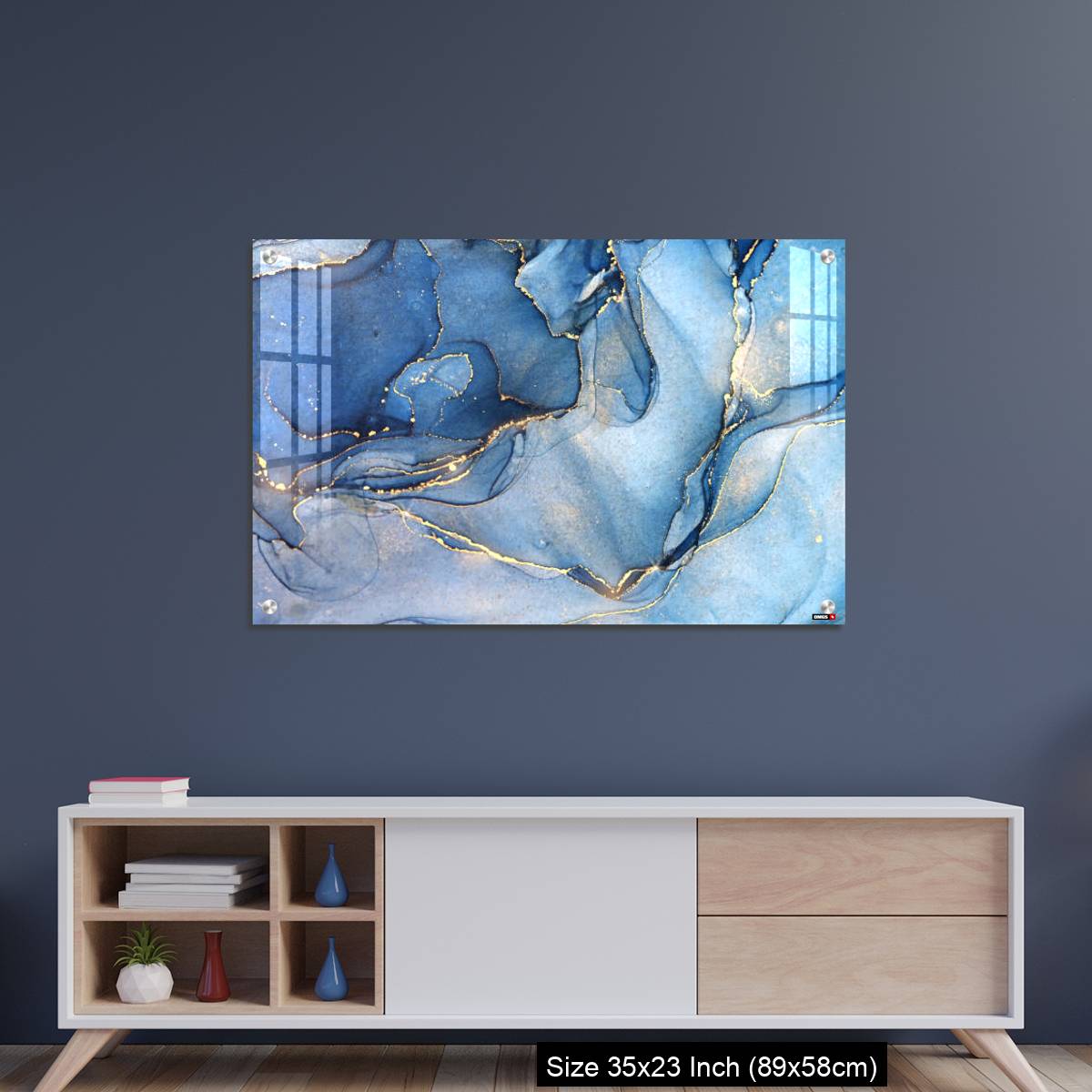 OMGs Acrylic Wall Decor – Abstract blue liquid watercolor background with golden stains - Image 8