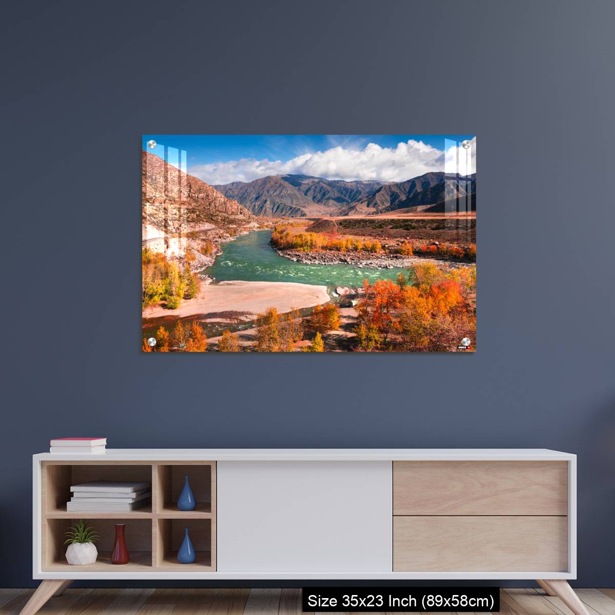 OMGs Acrylic Wall Decor – Autumn landscape of Katun river and mountains with yellow trees in Altai, Siberia, Russia. - Image 8