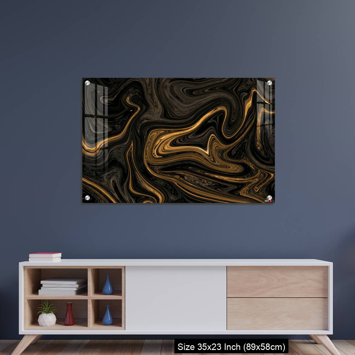 OMGs Acrylic Wall Decor – Black Golden Liquied Pattern Background With Design For Wall, Floor - Image 8