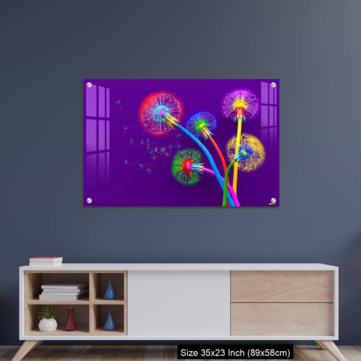 OMGs Acrylic Wall Decor – Bouquet of five flowers of blossoming dandelions of unusual colorful colors - Image 8