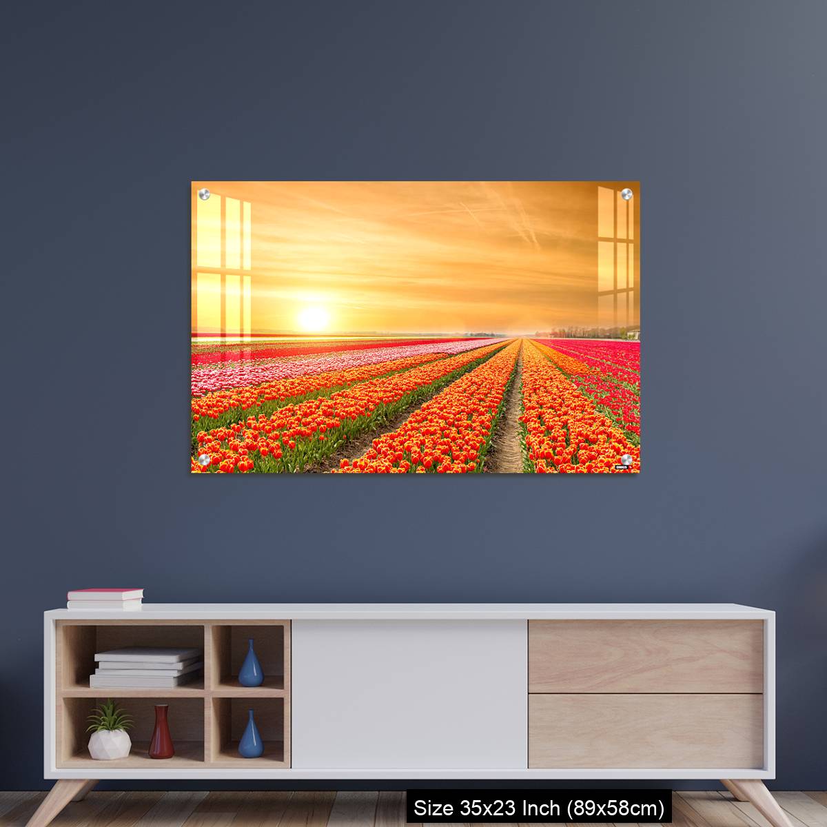 OMGs Acrylic Wall Decor – Landscape of Netherlands tulips with sunlight in Netherlands. - Image 8
