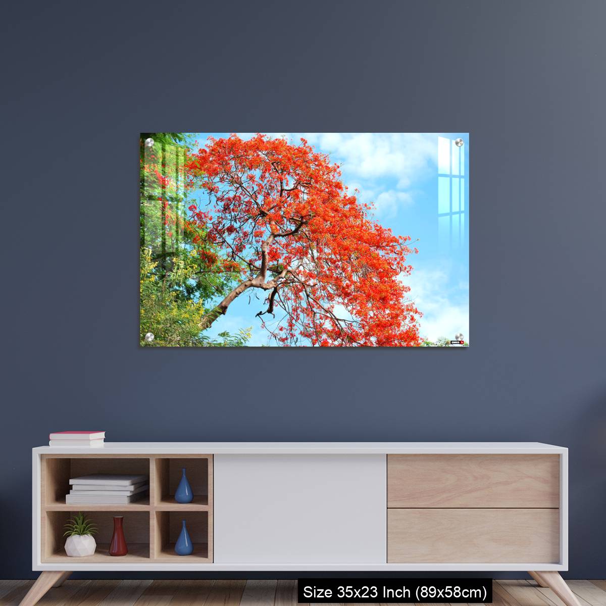 OMGs Acrylic Wall Decor – Gul Mohar tree in full bloom against a bright blue tropical sky in Mumbai, India. - Image 8