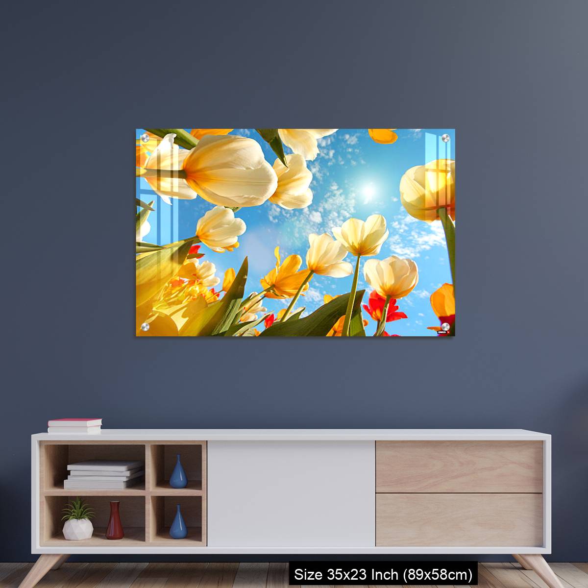 OMGs Acrylic Wall Decor – Summertime: sunny sky with colorful tulips flowers, looking up - Image 8
